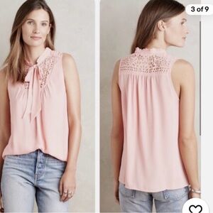Anthropologie Maeve Sleeveless Tank Peach Pink Tie Front Size 4